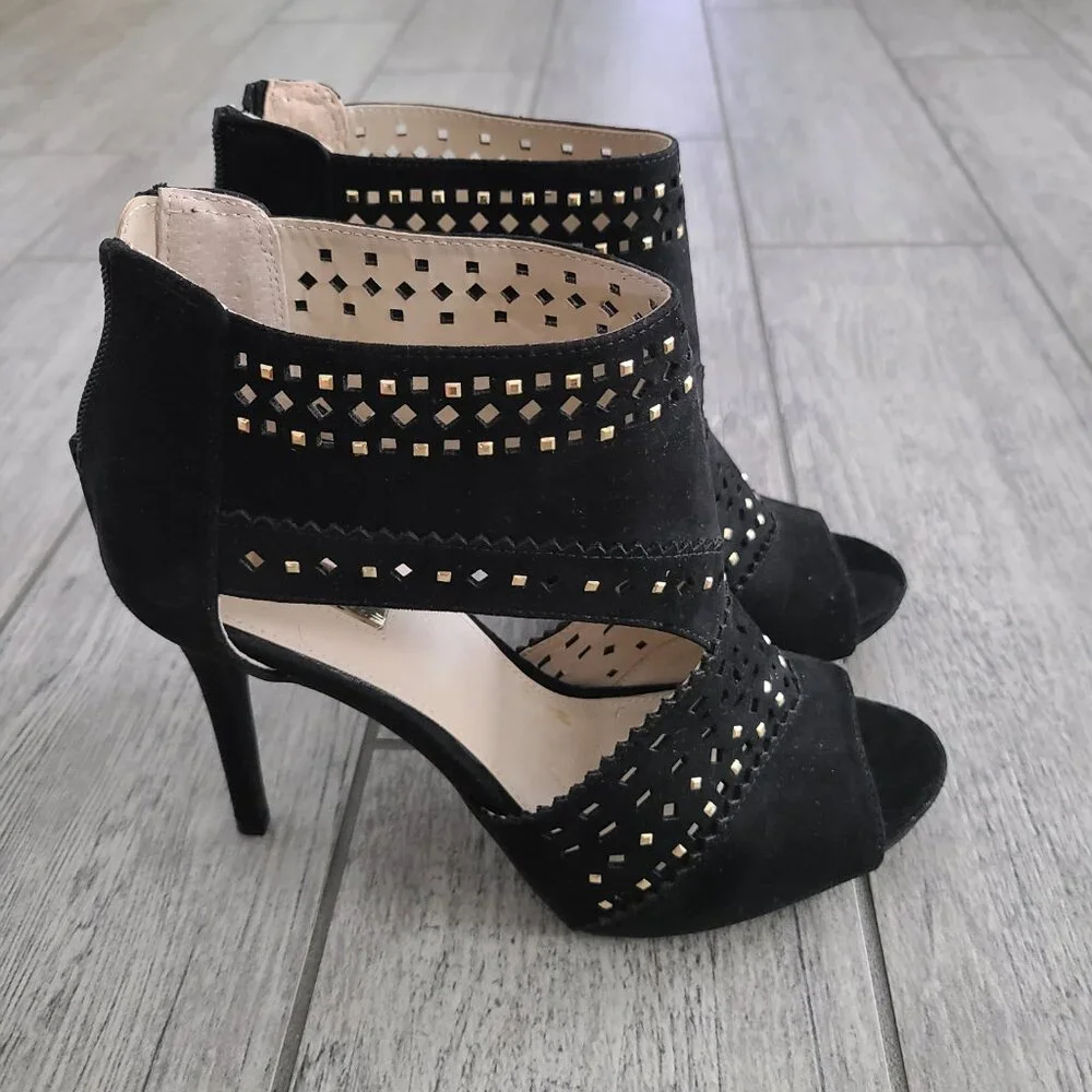 Jennifer Lopez Black Cutout Studded High Heel Sandals Size 8